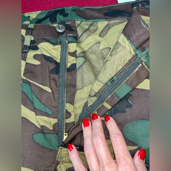 Green Tan Black CAMO Pants ARMY Camouflage Adjustable Waist USA Cotton Mens MED - Picture 8 of 15